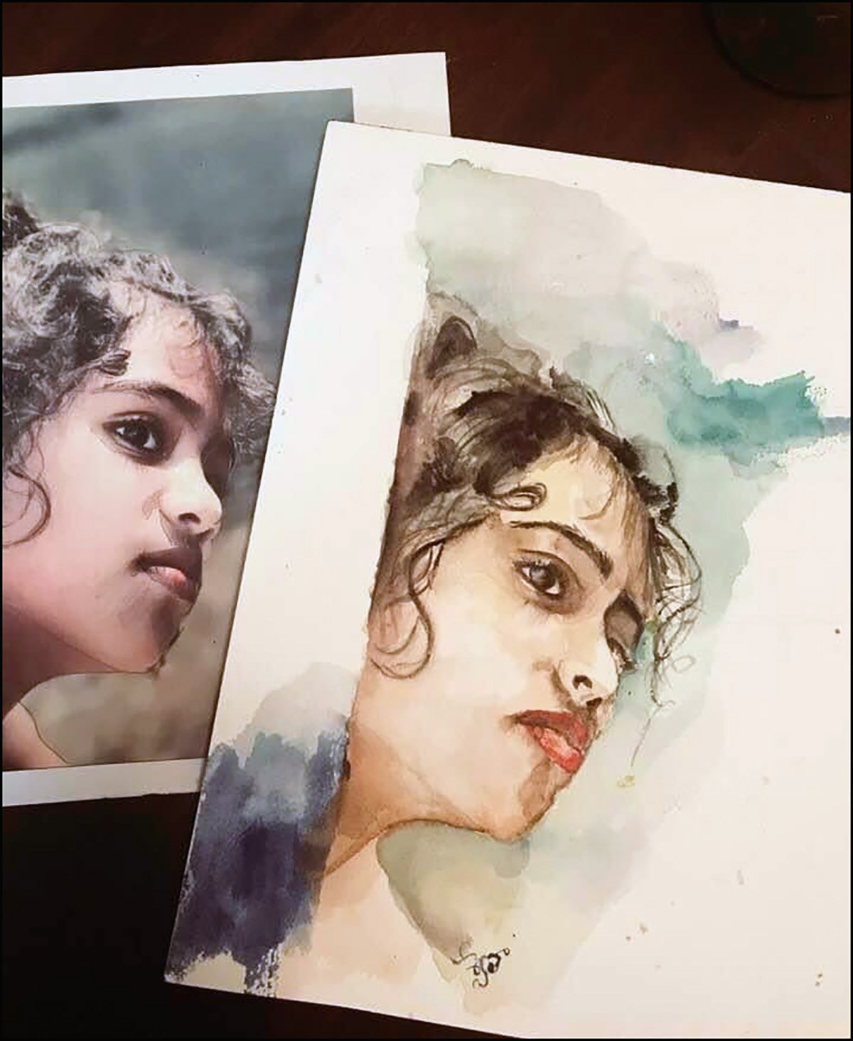 Watercolor portraits of Aditi by Swetha Polamreddy